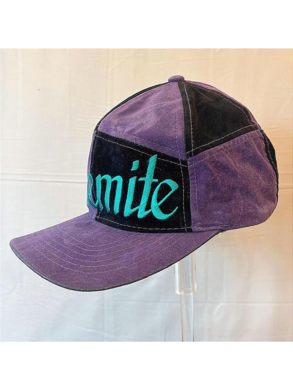 Vintage 90s Yosemite National Park Color Block Suede Snapback Cap Embroidered - Picture 3 of 6